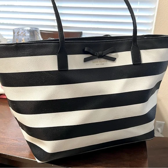 Kate Spade black and white striped tote style bag